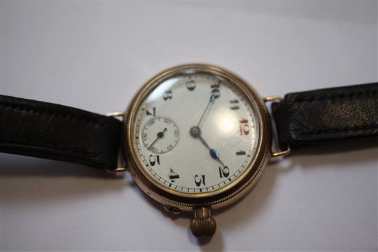 A gentlemans 1920s 9ct gold Francois Borgel cased wrist watch,
